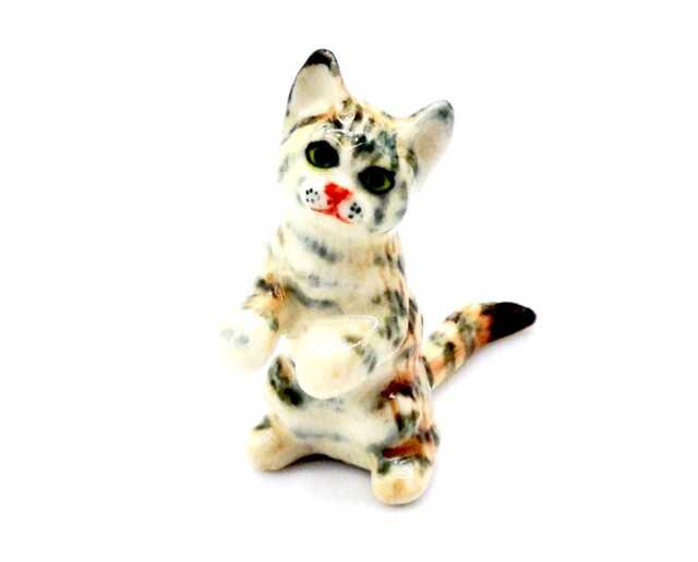 Miniature Ceramic Cat Kitten Standing Animal Little White Grey Brown Figurine Tiny Statue Small Decoration Collectible Hand Painted Figure - image 1