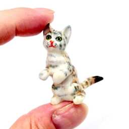 Miniature Ceramic Cat Kitten Standing Animal Little White Grey Brown Figurine Tiny Statue Small Decoration Collectible Hand Painted Figure - thumbnail 4