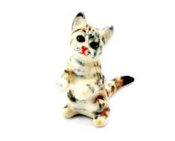 Miniature Ceramic Cat Kitten Standing Animal Little White Grey Brown Figurine Tiny Statue Small Decoration Collectible Hand Painted Figure - thumbnail 1