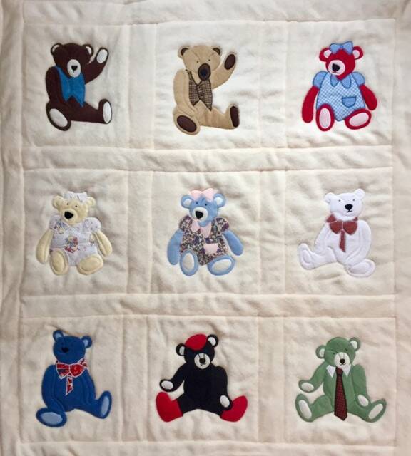 Teddy Bear Quilt/Cream Colored Fleece Baby Girl Boy Nursery Crib Blanket - image 1