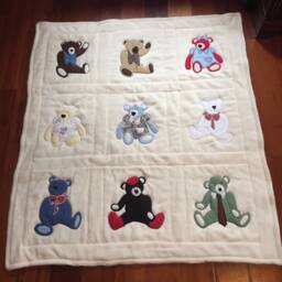 Teddy Bear Quilt/Cream Colored Fleece Baby Girl Boy Nursery Crib Blanket - thumbnail 2