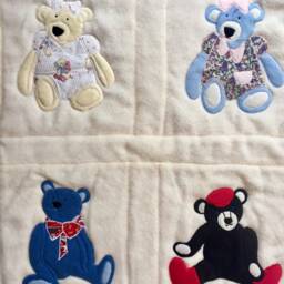 Teddy Bear Quilt/Cream Colored Fleece Baby Girl Boy Nursery Crib Blanket - thumbnail 3