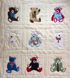 Teddy Bear Quilt/Cream Colored Fleece Baby Girl Boy Nursery Crib Blanket - thumbnail 1