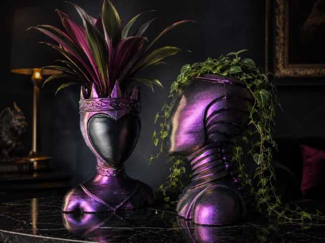 Queen & Oracle Planters - Cast Stone Gothic Bust Plant Pots Purple Indoor Planter Set - image 1