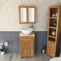 Cloakroom Bathroom Vanity Unit Oak Wash Stand White Marble Ceramic Basin 308Wmcbc - thumbnail 2