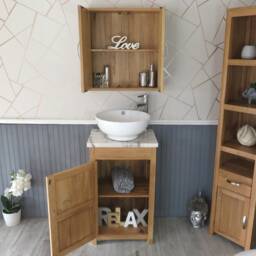 Cloakroom Bathroom Vanity Unit Oak Wash Stand White Marble Ceramic Basin 308Wmcbc - thumbnail 3