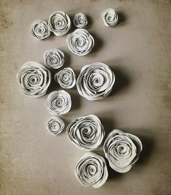 Handmade Clay Round Hand Sculpted Roses Flowers For Wall Or Table - image 1
