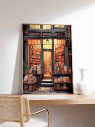 Vintage Book Store Poster, Shop Print, Lovers Gift, Reading Antique Wall Art, Retro Library Gift Idea - thumbnail 1