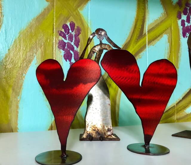 steel Heart Sculptures - Two Large Hearts On One Base - image 1