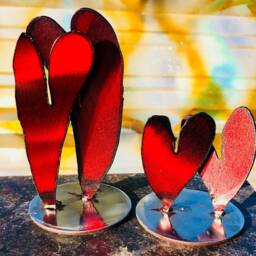 steel Heart Sculptures - Two Large Hearts On One Base - thumbnail 2