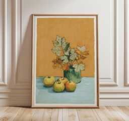Apples Wall Art, Botanical Still Life Print, Gouache Fruit Poster, Rustic Harvest Decor, Seasonal Kitchen Artwork, Nature Illustration - thumbnail 1