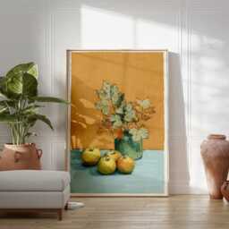 Apples Wall Art, Botanical Still Life Print, Gouache Fruit Poster, Rustic Harvest Decor, Seasonal Kitchen Artwork, Nature Illustration - thumbnail 3