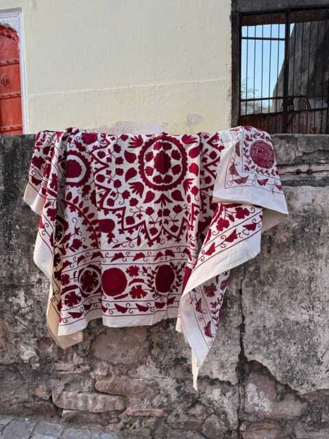 Vintage Style Suzani Quilt - Hand Stitched Embroidered Bed Cover Boho Throw Blanket Uzbek Inspired Home Accent - image 1