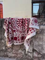 Vintage Style Suzani Quilt - Hand Stitched Embroidered Bed Cover Boho Throw Blanket Uzbek Inspired Home Accent