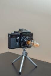 Praktica Camera Lamp Retro Desk Lamp With Tripod & Edison Bulb