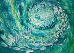 Emerald Green Shoal Print - From Original Silk Painting Green, Lime & Turquoise Ocean Waves- Unmounted Wall Art Sealife Decor