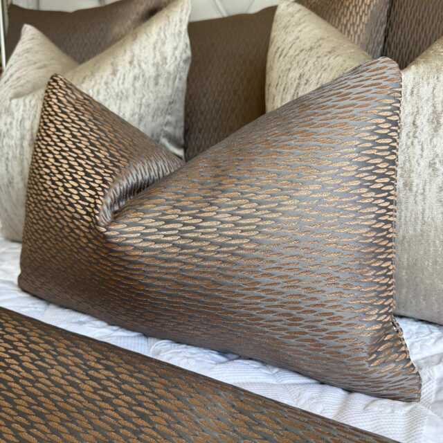 Luxury Cushion Cover, Mocha Mole Throw Pillow Cover - Designer Ashley Wilde Fabric, Ontario Textured Gold Shim Double Sided -Home Decor - image 1