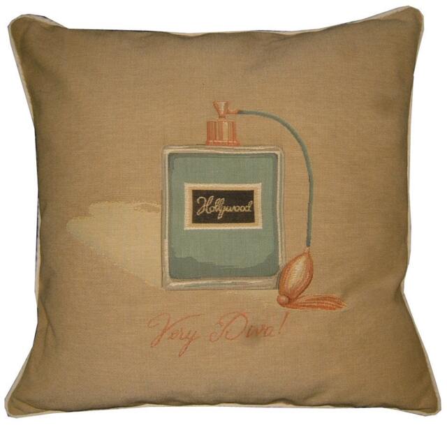 Glamour Perfume Bottle Hollywood Very Diva Blue Woven Tapestry Cushion Cover Sham - image 1