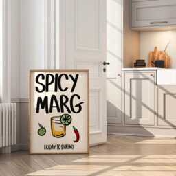 Spicy Margarita Print, Unframed Art, Bold Kitchen Posters, Trendy Bright Decor, Living, Typography, Retro, Alcohol, Cocktails, Bar, Marg - thumbnail 2