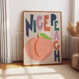 Nice Peach Print Wall Art, Fruit Print, Bathroom Toilet Art Poster, Funny Cute Retro 2586 - thumbnail 1