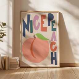 Nice Peach Print Wall Art, Fruit Print, Bathroom Toilet Art Poster, Funny Cute Retro 2586 - thumbnail 2