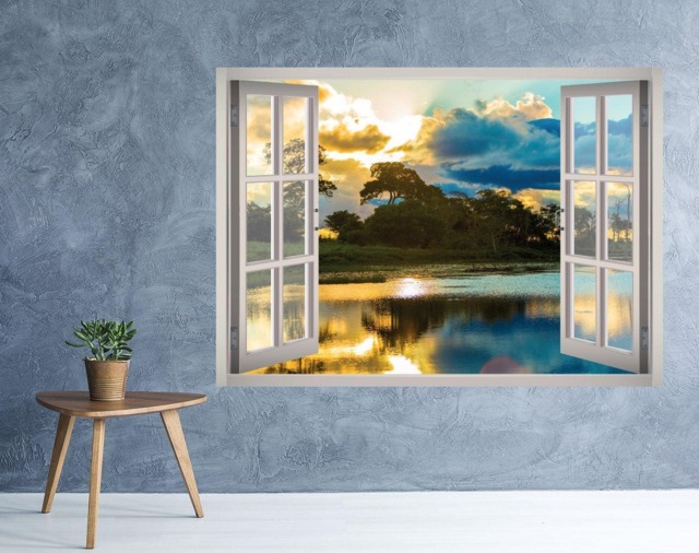 River Park View Window 3D Wall Decal Art Removable Wallpaper Landscape Scene Mural Sticker Vinyl Home Decor - image 1