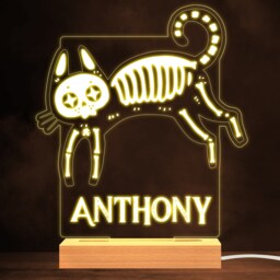 Gothic Skeleton Cat Warm White Lamp Personalised Gift Night Light - Bedroom