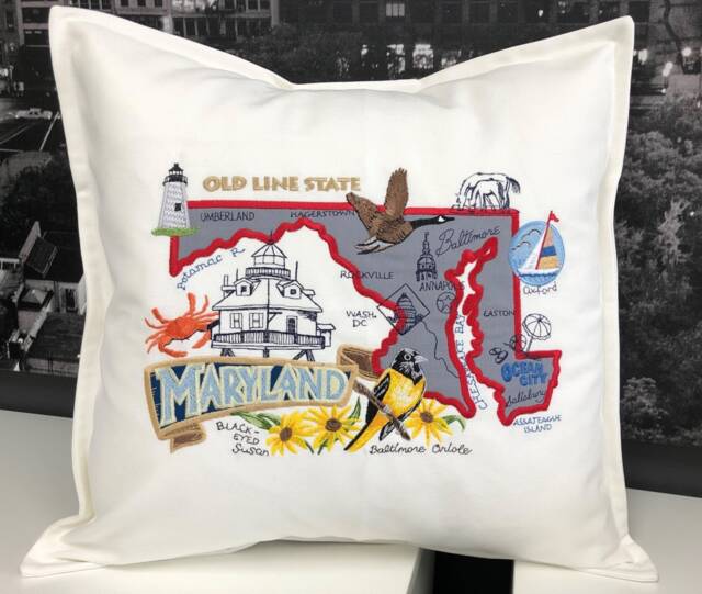 Embroidered & Handcrafted Maryland Map Pillow - image 1