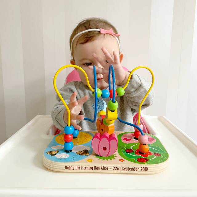 Personalised Wooden Flower Bead Frame - High Chair Toy - image 1