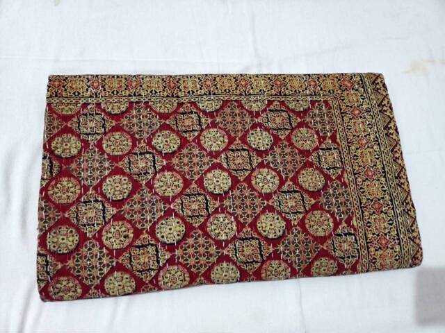 Kantha Bedspread, Kantha Throw Ajarak Print Red Indian Handmade Quilt Perfect Bed Matching Bedspread Size Queen - image 1
