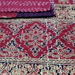 Kantha Bedspread, Kantha Throw Ajarak Print Red Indian Handmade Quilt Perfect Bed Matching Bedspread Size Queen - thumbnail 4