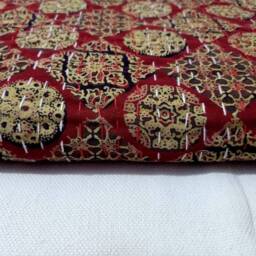 Kantha Bedspread, Kantha Throw Ajarak Print Red Indian Handmade Quilt Perfect Bed Matching Bedspread Size Queen - thumbnail 3