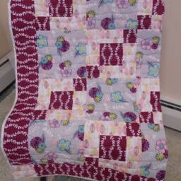 "Floral Block Throw Quilt Maroon & Gray Lap Quilt - 45"" X 60" - thumbnail 4