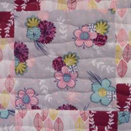 "Floral Block Throw Quilt Maroon & Gray Lap Quilt - 45"" X 60" - thumbnail 3