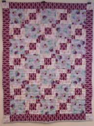 "Floral Block Throw Quilt Maroon & Gray Lap Quilt - 45"" X 60" - thumbnail 1