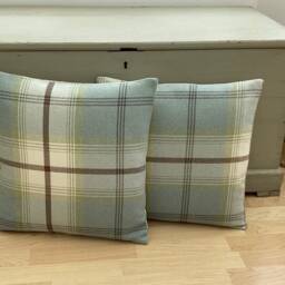 Handmade Tartan Plaid Cushion Cover Balmoral Duck Egg Blue - thumbnail 2