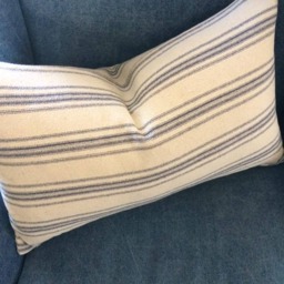 Grain Sack Lumbar Pillow Cover - Farmhouse Ticking Beige Background Blue 12 Stripe Zipper Closure - thumbnail 2