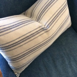 Grain Sack Lumbar Pillow Cover - Farmhouse Ticking Beige Background Blue 12 Stripe Zipper Closure - thumbnail 3