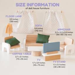 Wooden Dollhouse Living Room Furniture Set, Miniature Sofa, Armchairs, Table - thumbnail 3