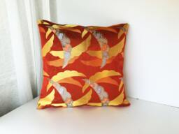 Golden Brocade Pillow Case, Japanese Obi Brocade, Sofa Bedding, Japan Throw Kimono Cushion, Orange & Gold Decor Cover