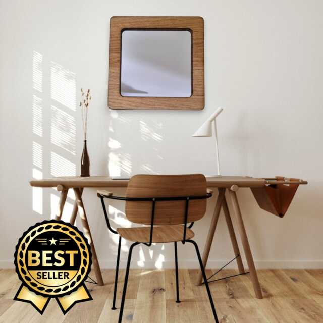 Wooden Framed Square Mirror Oak, Walnut, Or Cherry Veneer - image 1
