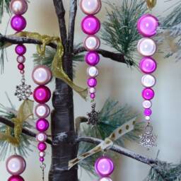 Pink Beaded Icicle Christmas Tree Decorations, Iridescent Miracle Bead Hanging Ornament - thumbnail 2