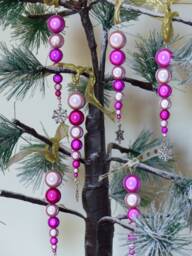 Pink Beaded Icicle Christmas Tree Decorations, Iridescent Miracle Bead Hanging Ornament - thumbnail 1