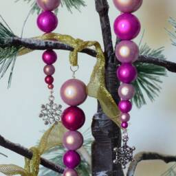 Pink Beaded Icicle Christmas Tree Decorations, Iridescent Miracle Bead Hanging Ornament - thumbnail 3