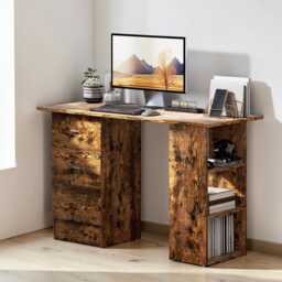 120cm Computer Desk Rustic Brown Study Table With Shelves & Drawers, Modern Home Office Desk - thumbnail 3