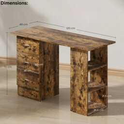 120cm Computer Desk Rustic Brown Study Table With Shelves & Drawers, Modern Home Office Desk - thumbnail 4