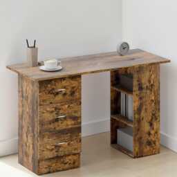 120cm Computer Desk Rustic Brown Study Table With Shelves & Drawers, Modern Home Office Desk