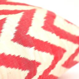 Red Chevron Ikat Pillow Cover, Handloom Silk Cotton Cushion - 20x20 - thumbnail 3