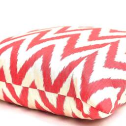 Red Chevron Ikat Pillow Cover, Handloom Silk Cotton Cushion - 20x20 - thumbnail 2