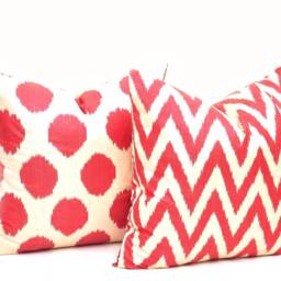 Red Chevron Ikat Pillow Cover, Handloom Silk Cotton Cushion - 20x20 - thumbnail 4